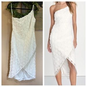 NWOT Lulus Stunning Destiny Ivory One-Shoulder 3D Floral Midi Dress